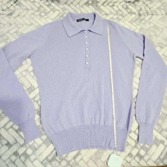 Woolovers Cashmere and Merino Knitted Polo Shirt Soft Lilac S - Picture 9 of 11
